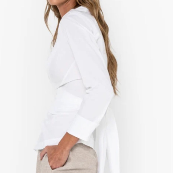 Just BEE Queen NWT Valentina Puckered Ivory Linen Long Sleeve Wrap Top Artisan - Picture 4 of 16